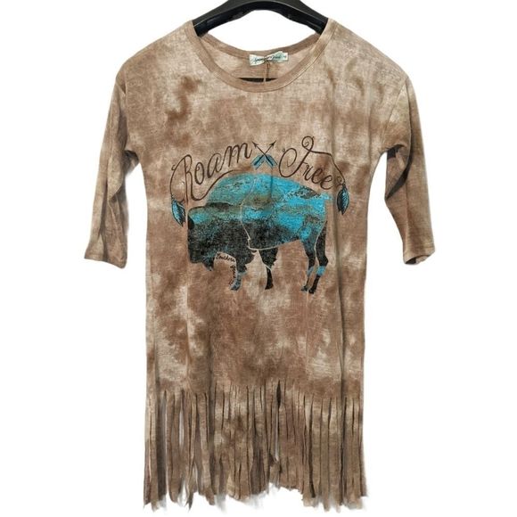 Southern Grace Buffalo Roam Free top with Fringe Size Medium - Picture 1 of 9